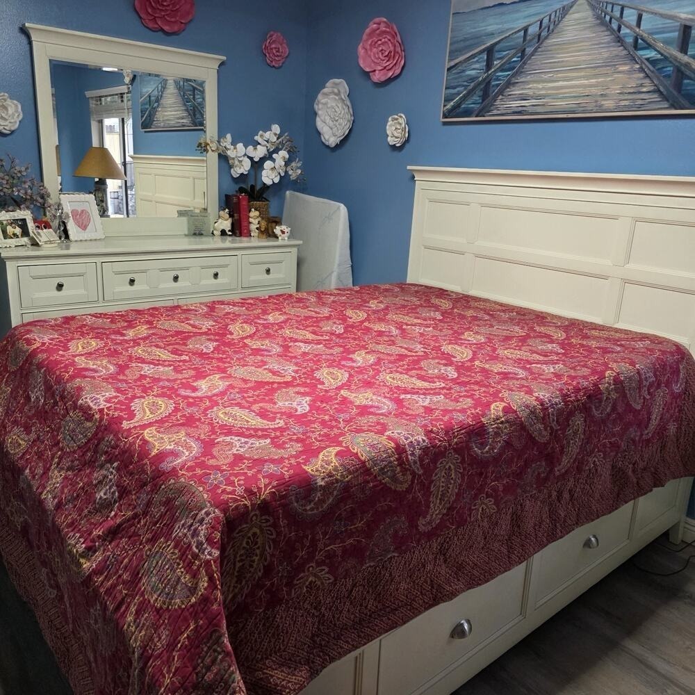Noble Excellence Vintage Red Floral Patchwork Quilt King Size 108x94" - Picture 15 of 16